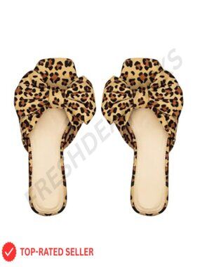 PU Leather Bow Flat Sandals Square Open Toe Wedding Summer Slip On Slide Sandals